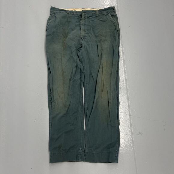 Vintage 50s Green Sanforized Sail Cloth Workwear Chino 38x30 - Picture 1 of 5